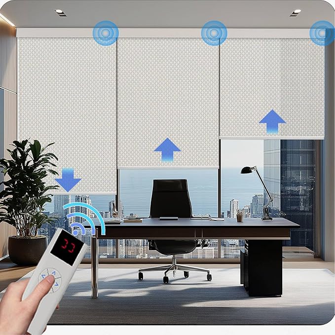 Motorized Blinds with Remote Cordless Automatic Motorized Shades Custom Blinds for Windows Smart Curtains Compatible with Alexa Google Home(Solar Beige,W55 x H72in)