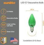 Sunlite 80701 LED C7 Holiday Decorative Light Bulb, 0.4 Watts, E12 Candelabra Base, Faceted Christmas-Lights; Nightlight, Green 6 Count