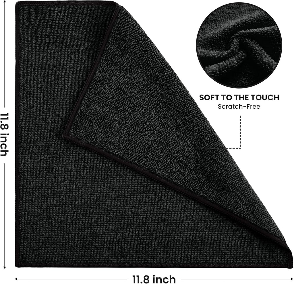 Microfiber Cleaning Cloth, 12 Pack Lint-Free and Highly Absorbent Rags, Black Reusable Microfiber Towels for Car, Kitchen, Bathroom and Household Cleaning Supplies, 11.8"X11.8"