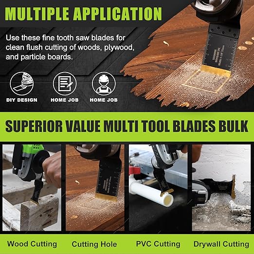 COMOWARE 28Pcs 5-Type Ti-Coated High-Carbon Steel Oscillating Blades, 2" Cut Depth for Metal/Wood/Plastic, Universal Multi-Tool Durable Blades Kit