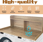 Royxen 2-Tier Washer Dryer Countertop,19.5"H Wood Washer and Dryer Topper with Shelf,Laundry Countertop Over Washer and Dryer, Universal Fit for Laundry Room Organization (White Oak, 54"W X 27.5"D)