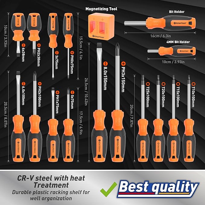 Amartisan 86-Piece Magnetic Screwdrivers Set with Case, Includs Slotted, Phillips, Hex, Pozidriv,Torx and Precision Screwdriver Set, Magnetizer Demagnetizer Tools, Tools for Men