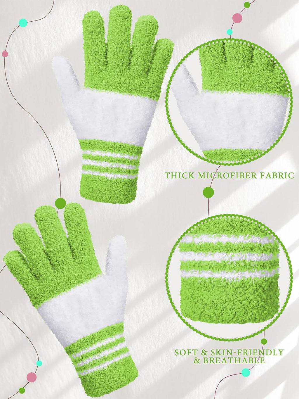 Patelai 3 Pairs Microfiber Plant Dusting Gloves Leaf Cleaning Gloves for Indoor Plants, Blinds, Furniture, House(Yellow, Blue, Pink, White,Small)