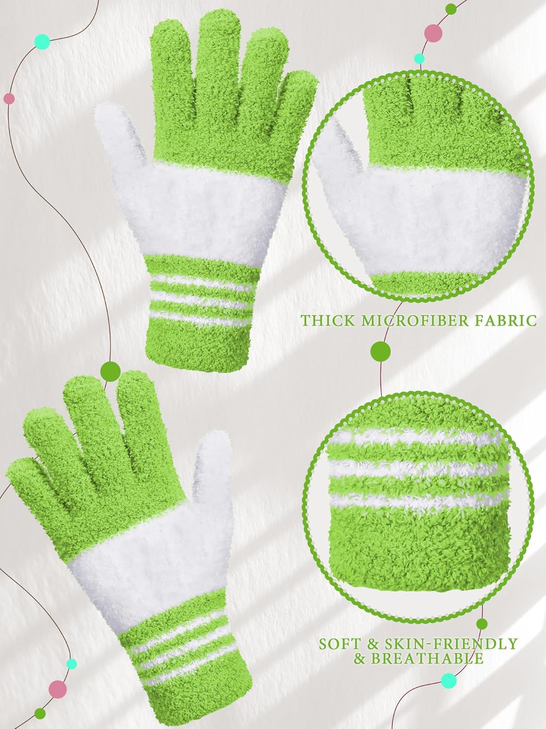 Patelai 3 Pairs Microfiber Plant Dusting Gloves Leaf Cleaning Gloves for Indoor Plants, Blinds, Furniture, House(Yellow, Blue, Pink, White,Medium)