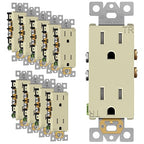 ENERLITES Decorator Receptacle Outlet, Tamper-Resistant, Gloss Finish, Residential Grade, 3-Wire, Self-Grounding, 2-Pole, 15A 125V, UL Listed, 61501-TR-I-10PCS, Ivory (10 Pack)