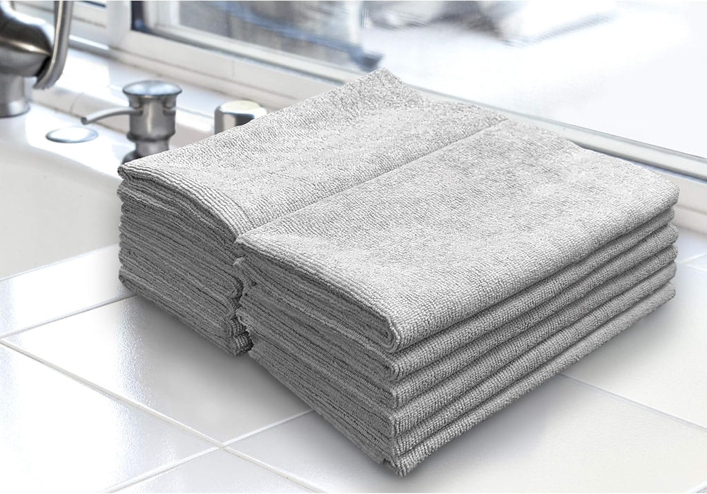 Ultra-Cut Absorbent Microfiber Towels, Silver-Embedded, Lint & Scratch-Free, for Home, Lab, & Dairy Industry Use, 12x12 Inches 25-Pack