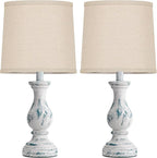 Seealle Farmhouse Table Lamps Set of 2 - Rustic Lamp for Bedroom Living Room, 22" Boho Bedside Lamps for Night Stands End Table Office Desk Lamp Nightstand Clearance with Linen Shades(Washed Blue)