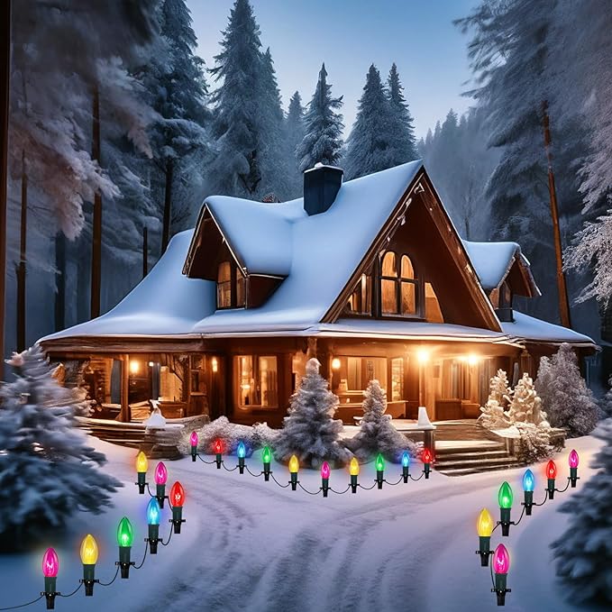 C9 Multicolor Christmas Light Bulbs, Vintage Incandescent Replacement Bulbs for Christmas String Lights, E17 Intermediate Base 7W Night Light Bulbs for Indoor Outdoor Holiday Decor, 25 Pack