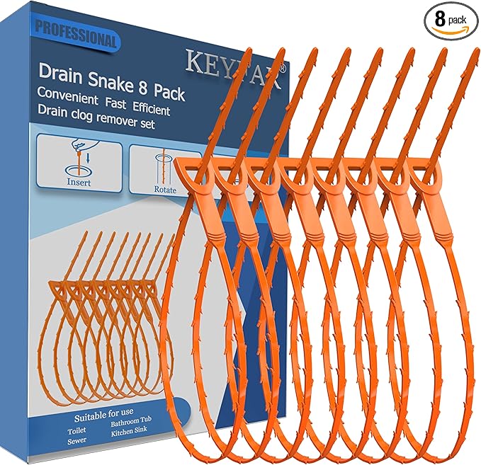8 Pack 25inch Drain Snake Clog Remover, Drain Hair Remover, Sink Snake Drain Auger Cleaner Tool For Bath Tub, Toilet, Kitchen Sink, Sewer