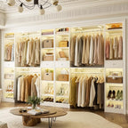 Unikito 10-15FT Closet Systems, Large Wood Walk in Closet Organizer with Hanging Rods and Drawers, Heavy Duty Closets Wardrobe with Shoe Rack, Sturdy Reversible Clothes Closet Kit, White, Set of 2