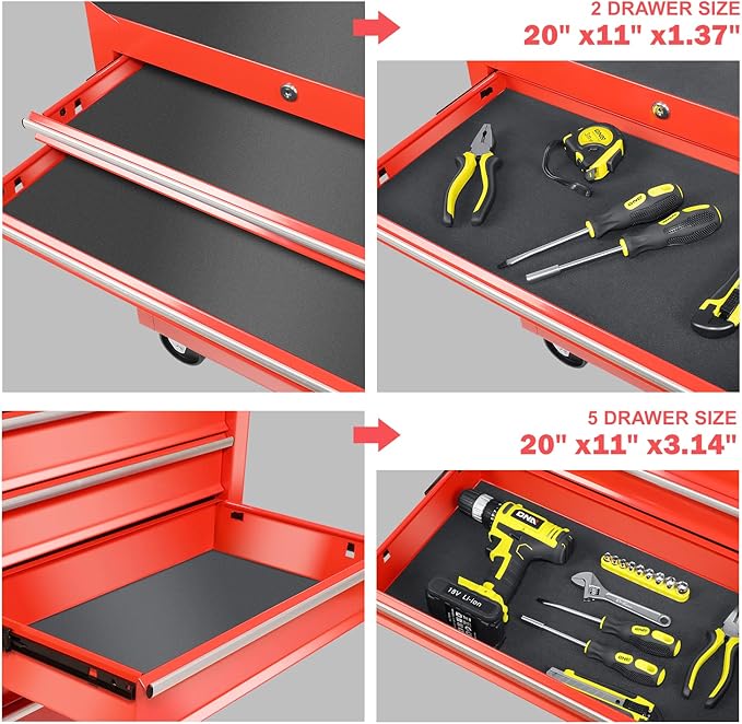 DNA MOTORING TOOLS-00264 7-Drawer Plastic Top Rolling Tool Cabinet with Keyed Locking System,27.55" L X 13" W X 30.31" H,Red