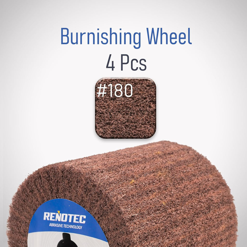 4" Burnishing Drum, 100x100mm, Fine Grit 180, A/O, for Metalwork Surface Polishing