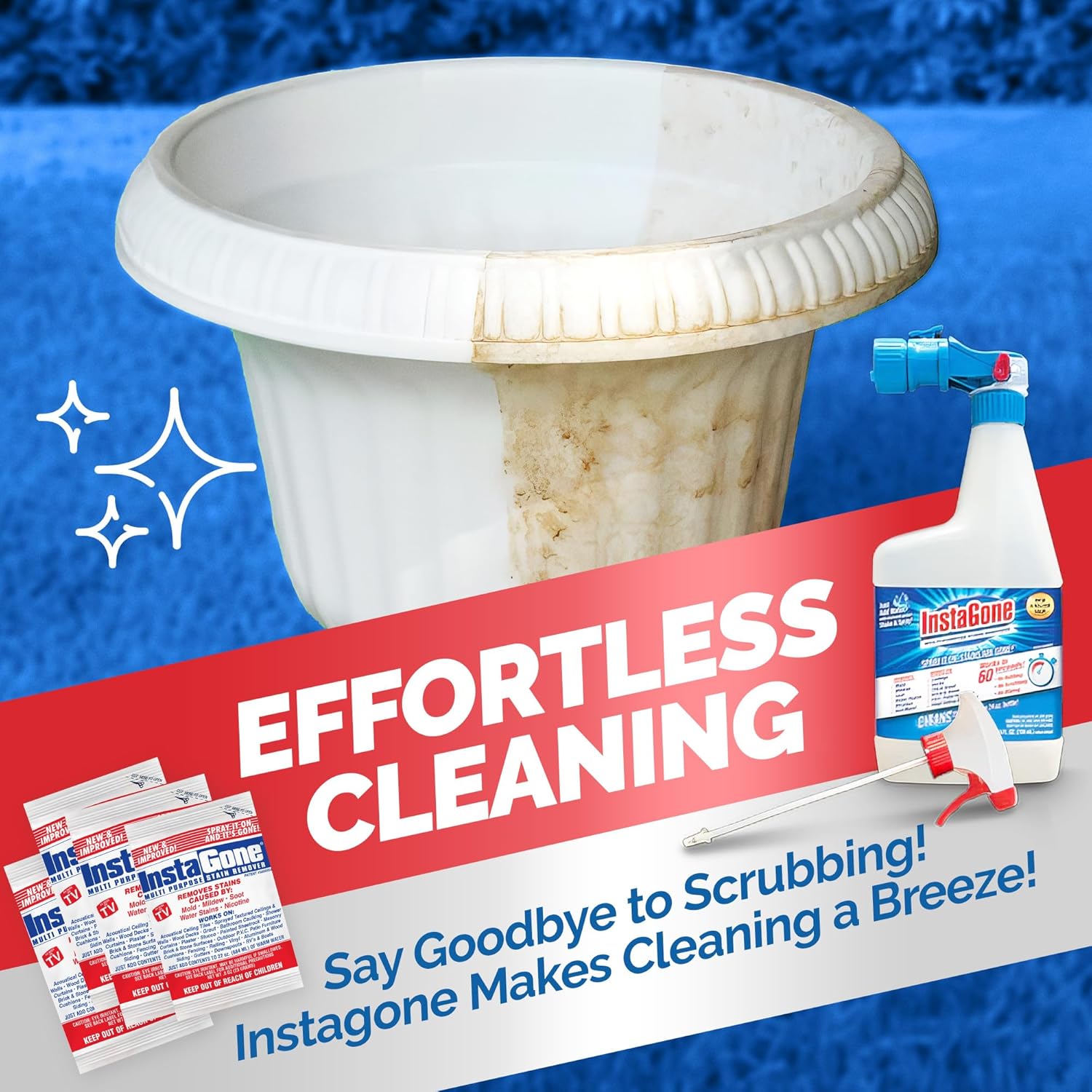 Stain Remover - 4 Pack REFILL (No Bottle) - Indoor/Outdoor Ceiling, Wall, Bathroom, Roof, PVC Fences, Patio Furniture, Vinyl Siding, Concrete & More