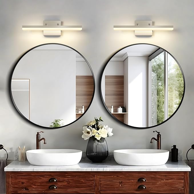 Brushed Nickel Vanity Lights - Dimmable 5CCT Bathroom Lighting Fixtures Over Mirror, Adjustable Angle Wall Light, 15.75" Long 12W LED Bar Light