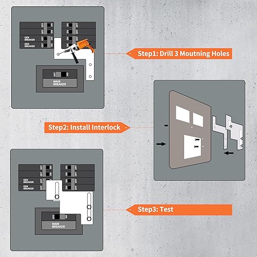 Generator Interlock Kit Fit for Eaton Cutler Hammer Challenger BR Series and CH Series 150 or 200 amp Panels 1 1/4 to 1 1/2" Space Between Main and Generator Breaker