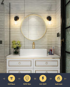 EAPUDUN 1-Light Matte Black Bathroom Light Fixtures Over Mirror, Vanity Lights with 1 Globe Clear Glass Shades, Industrial Style Wall Sconces, WLA1433-MBK