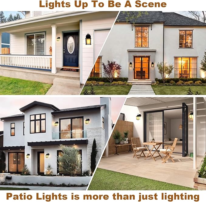 Outdoor Light Fixture, Matte Black Front Porch Lamps Width Glass Shades, 8.7IN Exterior Waterproof Wall Mount Lantern with E26 Sockets, Modern Outside Lights for House Garage Doorway Patio