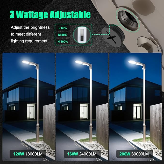 BBESTLED 200W Parking Lot Lights Slip Fitter UL DLC Listed 28000LM IP65 5000K Commercial Area Street LED Shoebox Pole Light 100-277VAC Input Brown, 200W/160W/120W LED Sport Court Light Outdoor