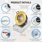 Premium 3-inch LED Recessed Lights - 5 CCT 3 Inch Eyeball Ceilling Gimbal Potlight, Dimmable Recessed Lights Fixture with Junction Box, 8W CCT Adjustable, Shiny Gold, 6P