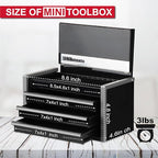 P.I.T. Mini Black Tool Box, Portable 3 Drawer Steel Stackable Tool Box with Magnetic Tab Locking, Black Micro Top Chest with Liner for Tools Storage and Organizers, Home DIY