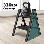 Taranta 2 Step Ladder,Aluminum Lightweight Folding 2 Step Stool with Anti-Slip Wide Pedal, 330lbs Capacity Step Ladder for Household,Kitchen,Office - Black