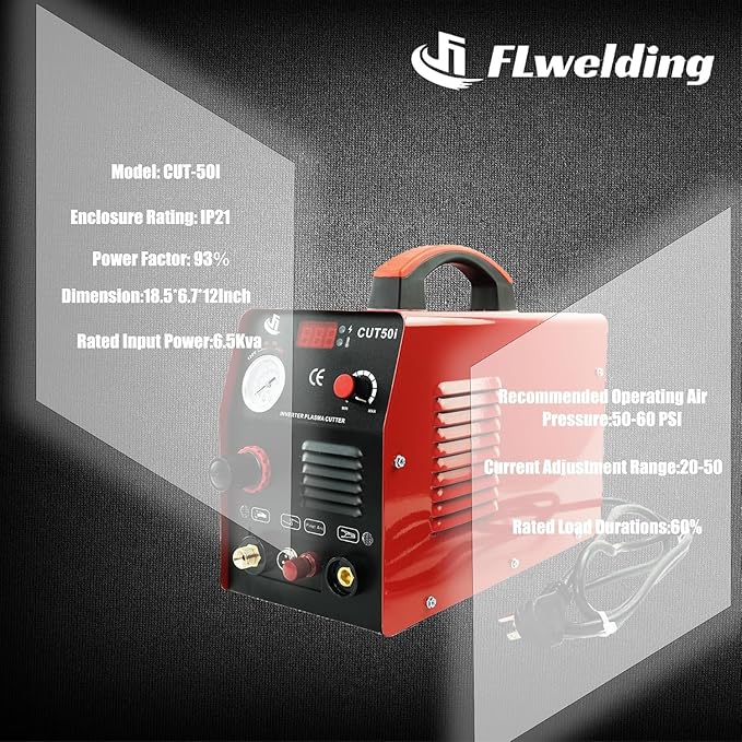 FLwelding Plasma Cutterith with 110/220V Dual Voltage DC Inverter, 5/8" 16mm Clean Cut 3/4" 20mm Severance Cut 50A Non-Touch Pilot Arc Plasma Metal Cutter Machine, Dual Voltage 35A/120V or 28A/240V.