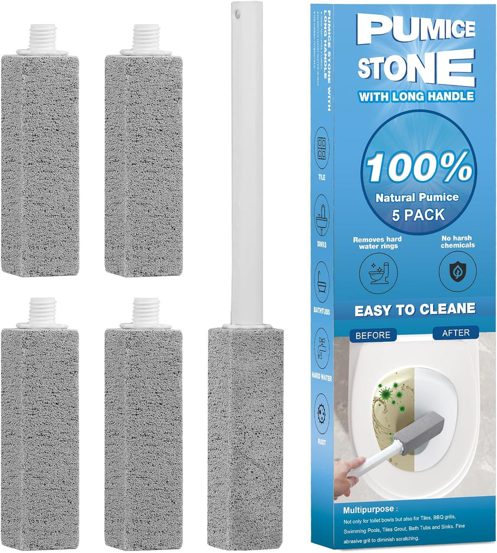5 Packs Pumice Cleaning Stone with Extra Long Handle, Pumice Stone for Toilet Bowl Clean for Cleaning Toilets, Bathtubs, Grills, Swimming Pools, Sinks