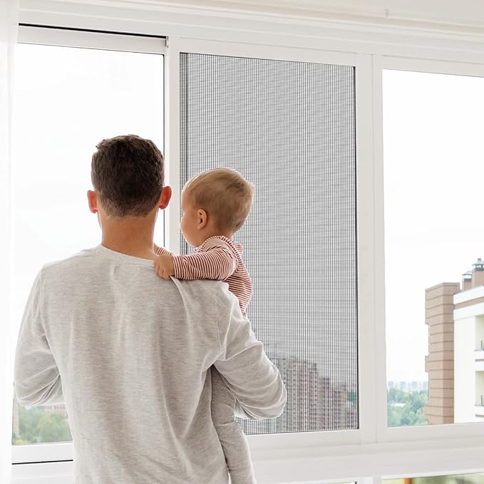 Window Screen Replacement Kit, 36"W × 90"L Durable Polyester Adjustable Screen Mesh with Retainer Spline (32ft) for DIY Project Window Screen Door Screen Replacement & Repair, Black