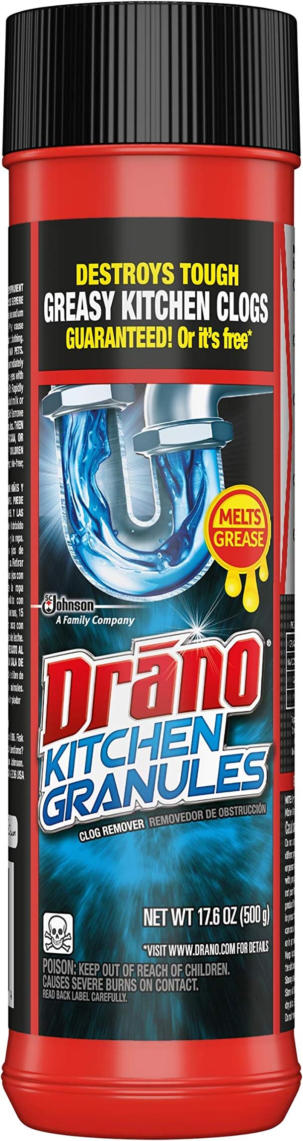 Drano Kitchen Granules Drain Clog Remover and Cleaner, 17.6 Ounce