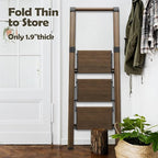 Taranta 3 Step Ladder, Portable Folding Ladder with Wide Pedal, Lightweight Aluminum Step Stool with Convenient Handgrip, 330 lbs Capacity Stepladder for Home, Office - Walnut