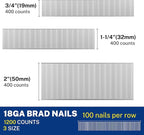 WORKPRO 1200 Count 18 Gauge Brad Nails, (3/4,1-1/4＂,2＂), Universal Brad Nail Gun Nails for Pneumatic & Electric Brad Nailers