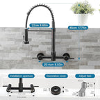 AIMADI Oil Rubbed Bronze Kitchen Faucet Wall Mount 8 Inch Center,Commercial Spring Kitchen Sink Faucet with Pull Down Sprayer,Dual Handle Farmhouse Contemporary