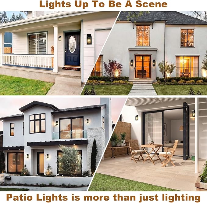 Outdoor Light Fixture, 14IN Matte Black Front Porch Lamps Width Glass Shades, Exterior Waterproof Wall Mount Lantern with E26 Sockets, Outside Lights for House Garage Doorway Patio Entryway