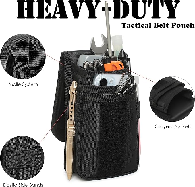 12-Inch Heavy Duty Small Tool Bag with D-Ring Clip,Flag Patch&Shoulder Strap - Small Tactical Molle Zipper Tool Bag,EDC Storage Tool Bags for Men,Multipurpose Utility Work Organizer Bag