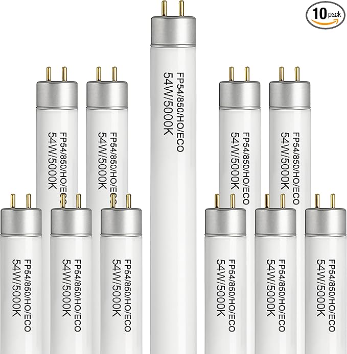 OHLECTRIC FP54/850/HO/ECO T5 Fluorescent Tube Light Bulb (10-Pack) 54 Watt High Output, 5000K Daylight, 800 Series Phosphor, G5 Bi-Pin Base, 46-Inch Linear Lamp, Energy Efficient - Case of 10