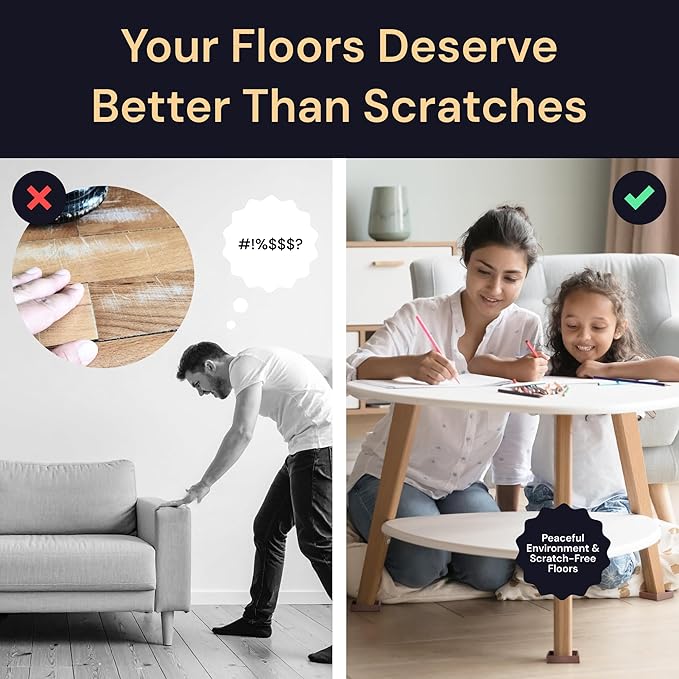 CasterMaster Non-Slip Furniture Pads for Hardwood Floors - 5 in x 5 in Pack of 4 - Black - Heavy-Duty Rubber Feet & Floor Protectors for Furniture - Noise-Dampening Anti-Skid Caster Cups