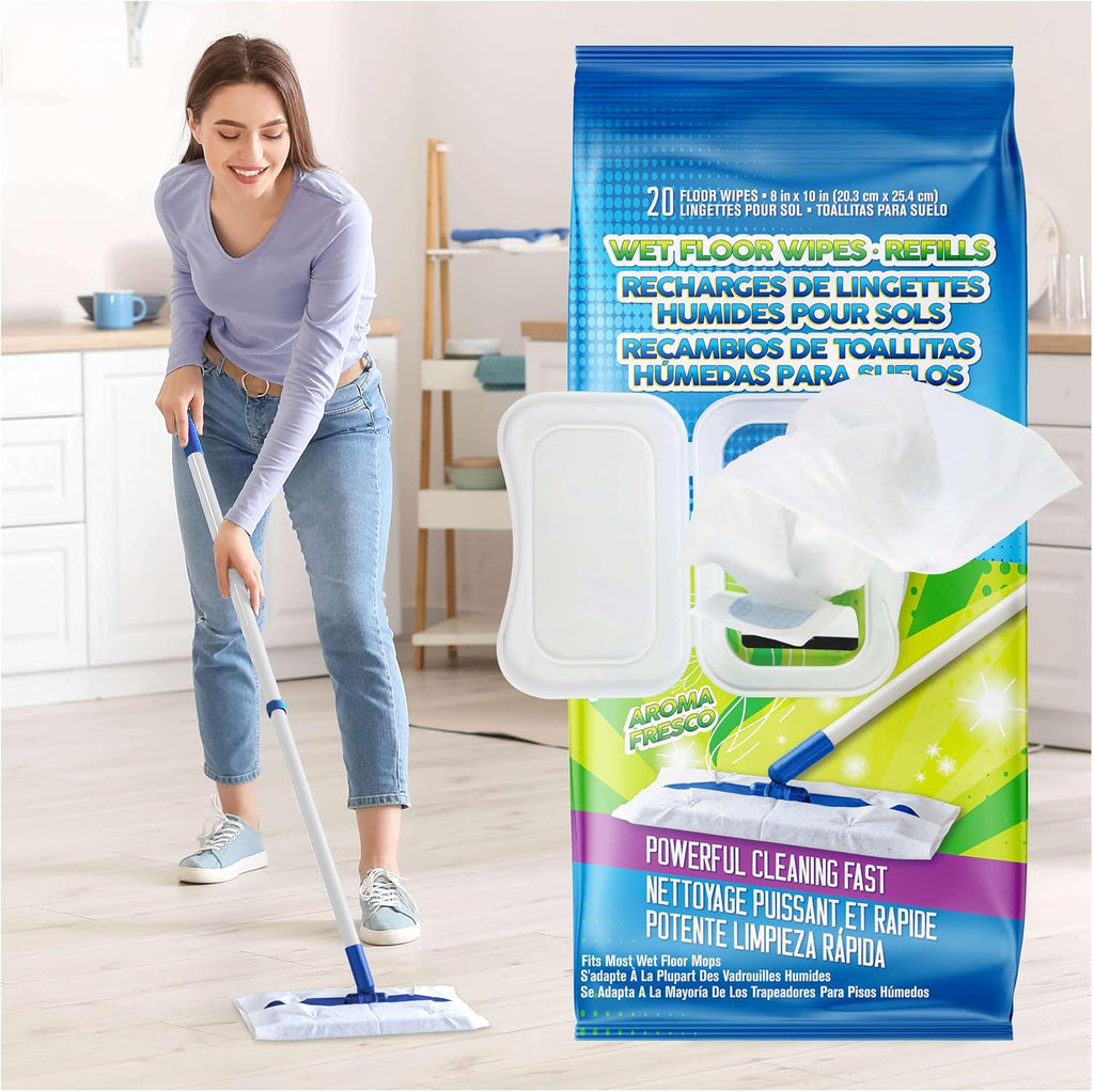Wet Floor Wipes, Multi Surface Floor Cleaner Wet Mop Pads Fit Swiffer Sweeper Mop, Fresh Scent & Plant-Based Textured Cloth Trap Absorb Dirt, 20 Count (Pack of 3)