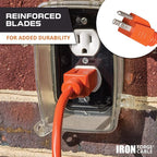 Iron Forge Cable Weatherproof 200 Ft Outdoor Extension Cord - 16/3 SJTW 10 Amp Heavy Duty Highly Visible Orange Extension Cord 3 Prong - Lighted End