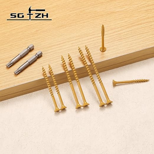 #10 x 3-1/2" Deck Screws (232Pcs) 4lb. Exterior Wood Screws. Carbon Steel, Tan, Flat Head, Rust Resistant epoxy Coated, with T25 Star Bit