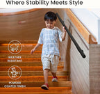 Meranti Aluminum Handrail for Indoor or Outdoor Steps and Stairs – Hand Rails for Elderly – DIY Complete Stair Railing Kit (AHR, Black Textured, 8' Length)