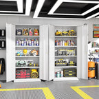 Greenvelly White Metal Storage Cabinet for Garage, 72” Steel Locking Cabinet with Doors and 4 Shelves, Tall Tool Organizer for Garage Systems Lockable File Storage for Home Office, Classroom