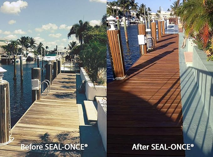 Seal-Once Nano+Poly Penetrating Wood Sealer with Polyurethane - Premium Waterproof Sealant -1 Gallon & Brown