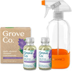 Grove Co. Daily Shower Cleaner, Refill Concentrate (2 x 1 Fl Oz) + 1 x Reusable Glass Spray Bottle (16 Oz), Plant-Based Cleaning Supplies, Reduced Plastic, Lavender Blossom & Thyme Fragrance