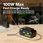 Greenworks 24V Cordless Brushless 800 in-lbs Drill/Driver, Professional Grade,21 Clutch, 4.0Ah USB-C Battery (24,000mAh Power Bank),65W USB-C Fast Charger(3-Port) and USB C to USB C Cable(3.3FT)