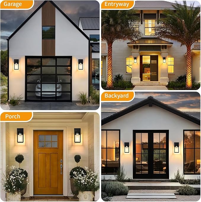 4 Pack Outdoor Light Fixtures, Black Exterior Light Wall Mount, Aluminum Porch Wall Lanterns Waterproof Outside Light for House Front Door Light for Patio Garage Doorway