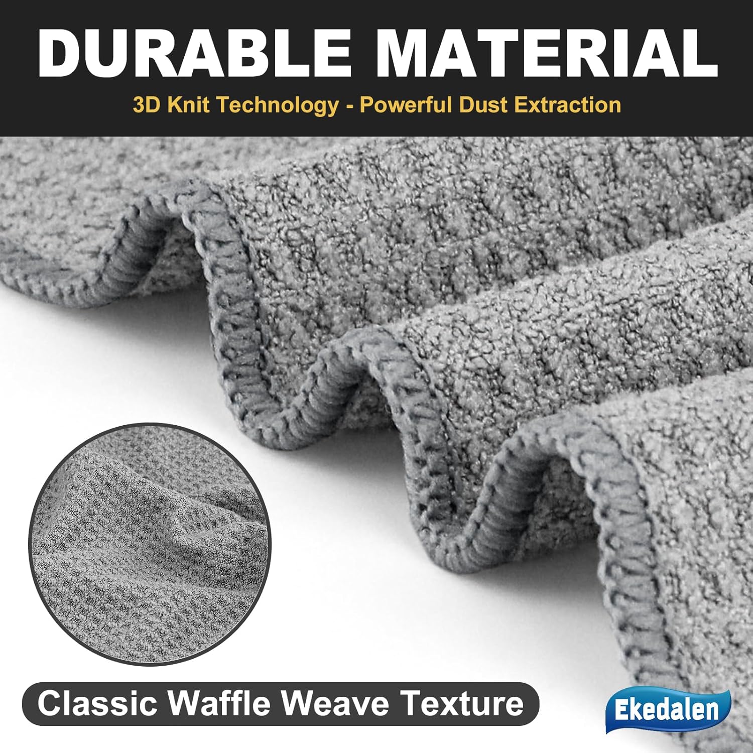 Microfiber Cleaning Cloth Waffle Weave for Dusting Absorbent Towel Quick Drying Dust Rags Household Kitchen, Lint Free Streak Free, 6 Pack,12 x 12 Inches, Grey