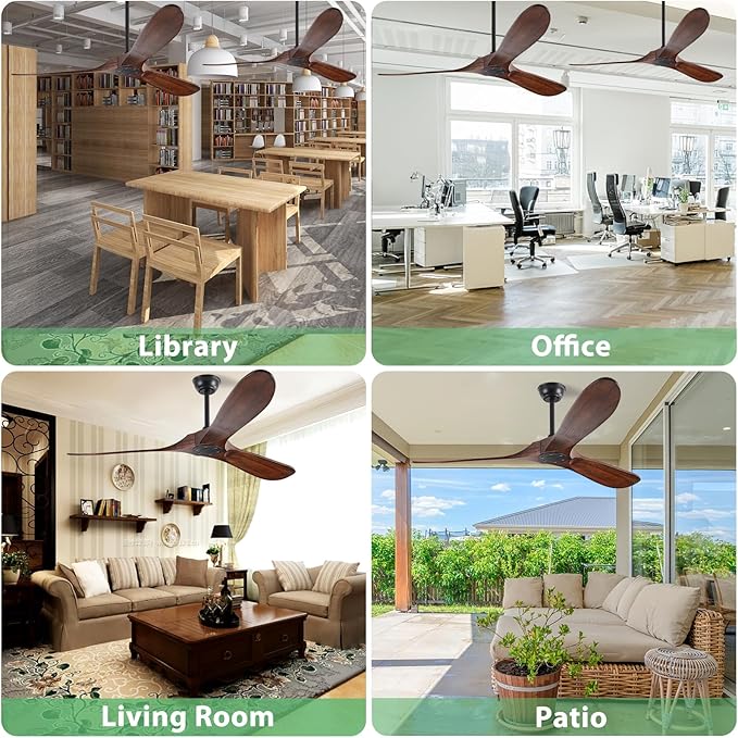 60" Ceiling Fan, No Light & Remote Control - Quiet 3 Blade Wood Walnut, Suitable for Patios & Farmhouse