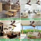 60" Ceiling Fan, No Light & Remote Control - Quiet 3 Blade Wood Walnut, Suitable for Patios & Farmhouse