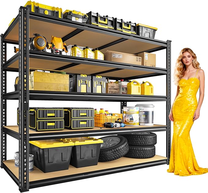 3200LBS Garage Shelving Heavy Duty 5 Tier Garage Storage Shelving, Adjustable Metal Shelving Unit Utility Rack Shelf for Warehouse, Pantry, Closet, Kitchen 72" H x 48" W x 24" D, Black