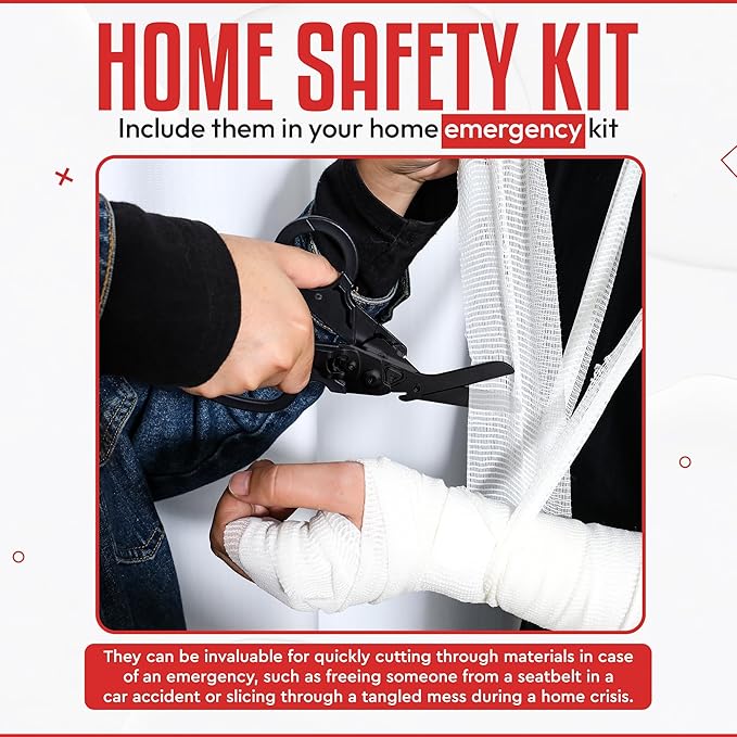 Heavy Duty 6 in 1 Multipurpose Emergency Trauma Shears Scissors with Holster, Outdoor Camping Rescue Tools with Glass Breaker, Strap Cutter Stainless Steel Foldable Scissors Pliers